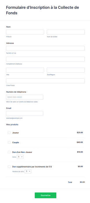Formulaire D'Inscription à La Collecte De Fonds