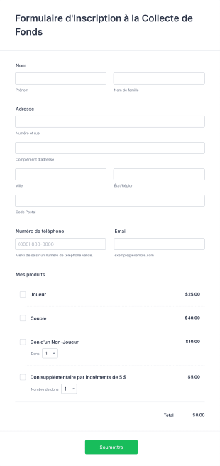 Formulaire D'Inscription à La Collecte De Fonds Form Template