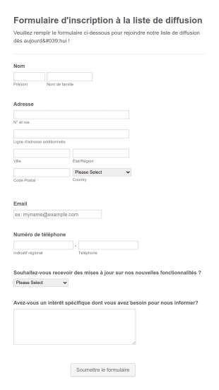 Formulaire D'inscription à La Liste De Diffusion Form Template