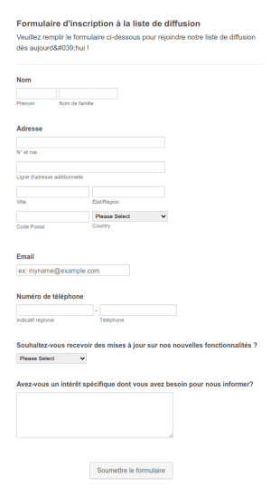 Formulaire D'inscription à La Liste De Diffusion
