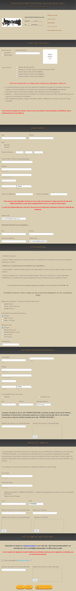 Formulaire D'inscription à Un Club Sportif