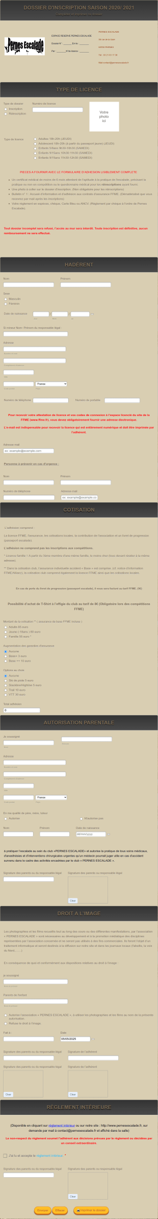 Formulaire D'inscription à Un Club Sportif