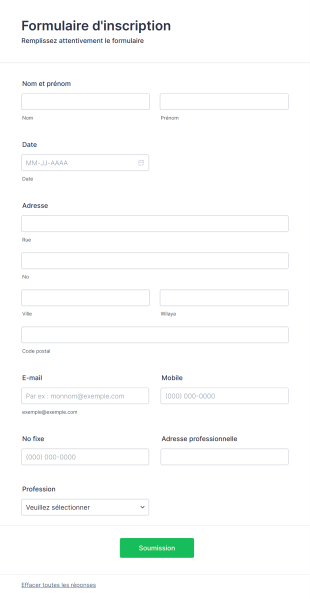 Formulaire D'inscription à Un Cours Form Template