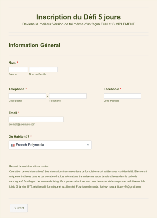 Formulaire D'inscription à Un Défi