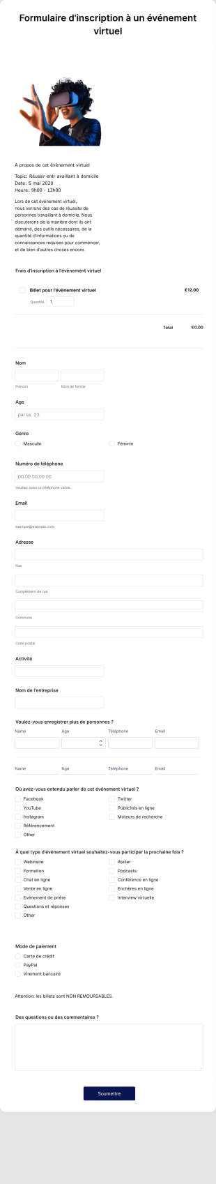 Formulaire D'inscription à Un événement Virtuel Form Template