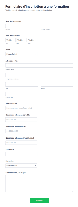 Formulaire D'inscription à Une Formation