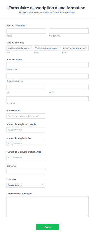 Formulaire D'inscription à Une Formation