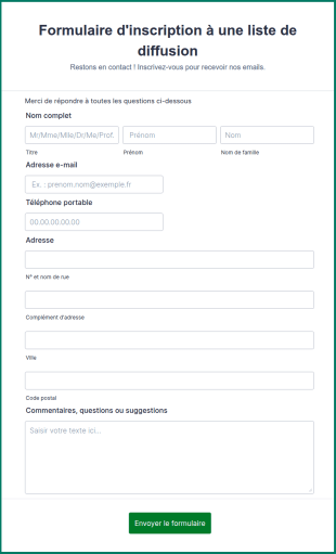 Formulaire D'inscription à Une Liste De Diffusion