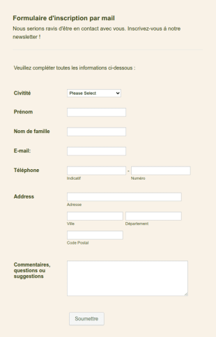 Formulaire D'inscription Par Mail