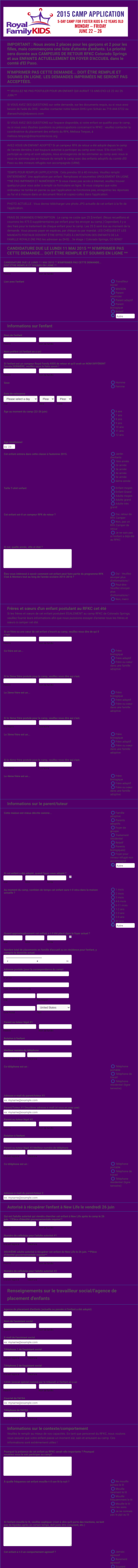 Formulaire D'inscription Au Camp D'été Pour Enfants Form Template