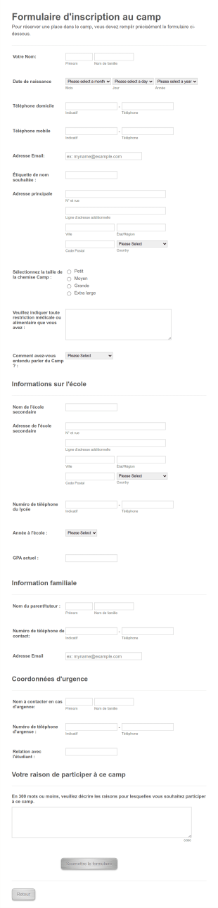 Formulaire D'inscription Au Camp Form Template