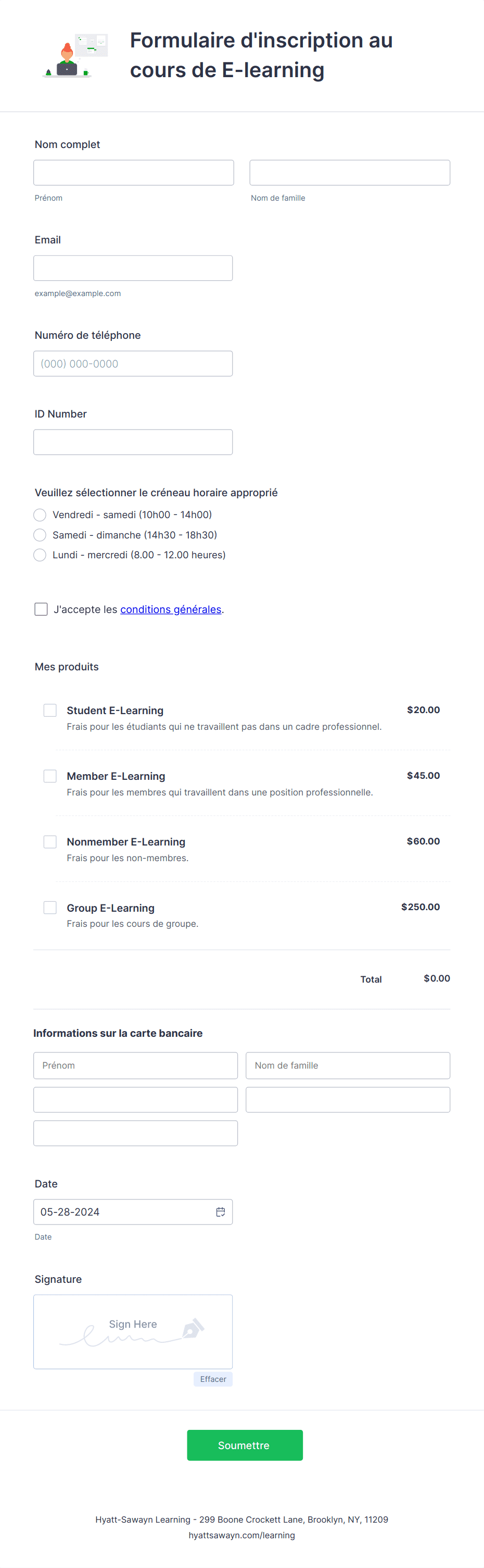 Formulaire d'inscription au cours de E-learning Modèle du formulaire ...