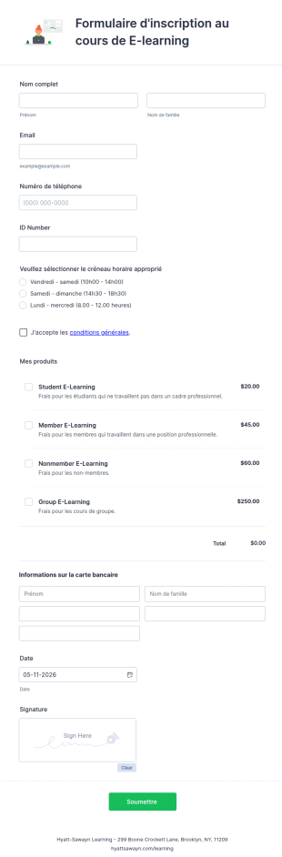 Formulaire D'inscription Au Cours De E Learning