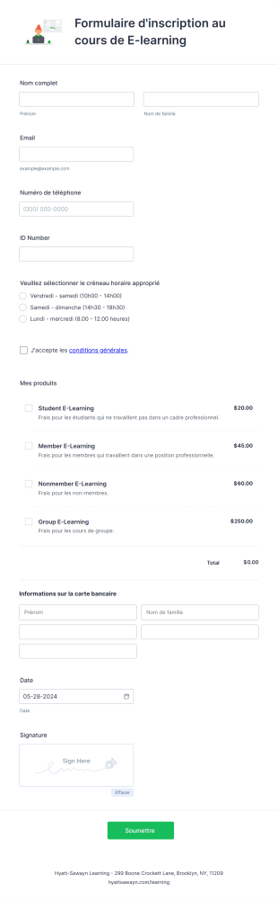 Formulaire D'inscription Au Cours De E Learning