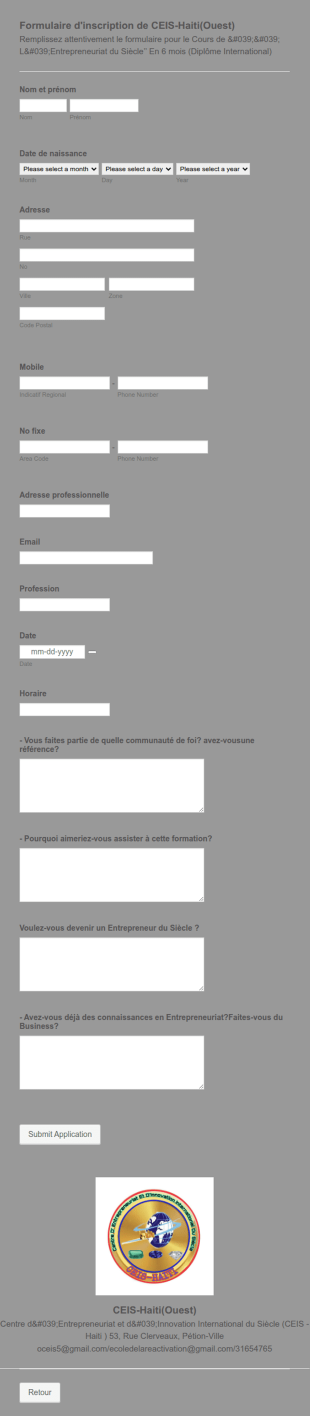 Formulaire D'inscription Au Cours D'’Entrepreneuriat Du Siècle