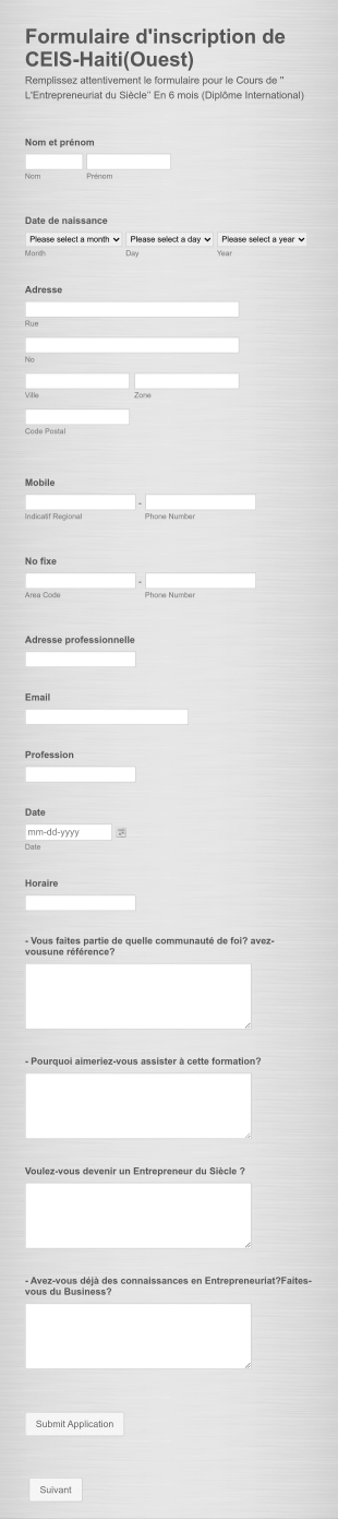 Formulaire D'inscription Au Cours D'’Entrepreneuriat Du Siècle Form Template