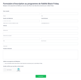 Formulaire D'inscription Au Programme De Fidélité Black Friday