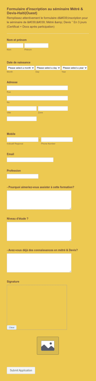 Formulaire D'inscription Au Séminaire '’Métré & Devis"