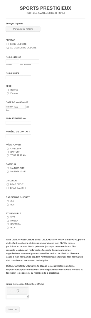 Formulaire D'inscription Au Tournoi De Cricket