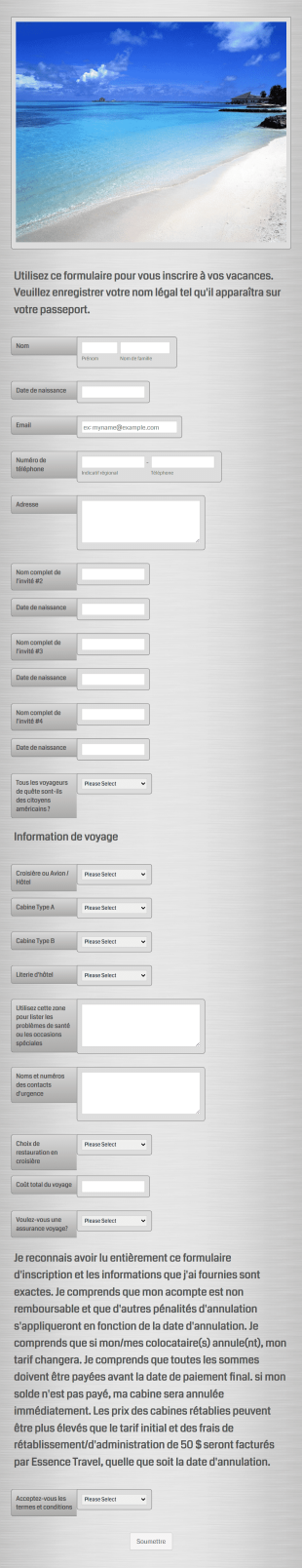 Formulaire D'inscription Au Voyage Form Template
