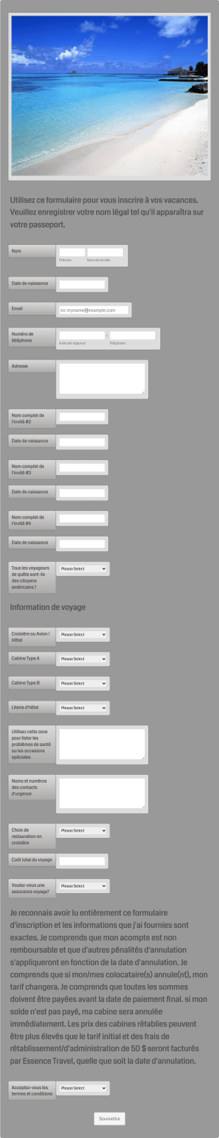 Formulaire D'inscription Au Voyage Form Template