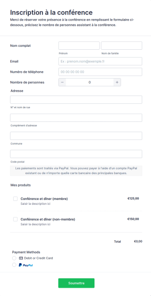 Formulaire D'inscription Aux Conférences Avec Paiement