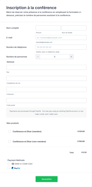 Formulaire D'inscription Aux Conférences Avec Paiement Form Template