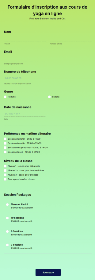 Formulaire D'inscription Aux Cours De Yoga En Ligne