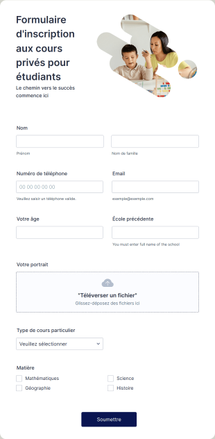 Formulaire D'inscription Aux Cours Privés Pour étudiants
