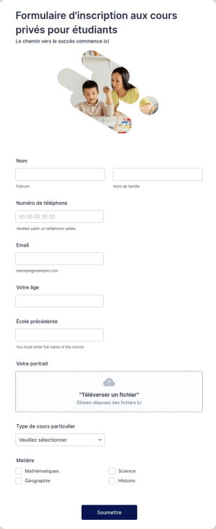 Formulaire D'inscription Aux Cours Privés Pour étudiants