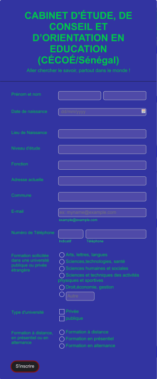 Formulaire D'Inscription Aux Formations Universitaires CÉCOÉSénégal