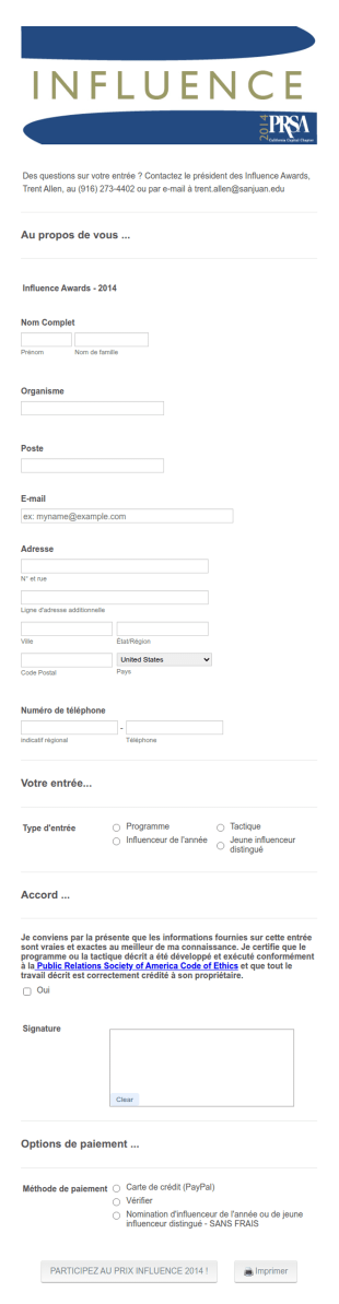 Formulaire D'inscription Aux Récompenses