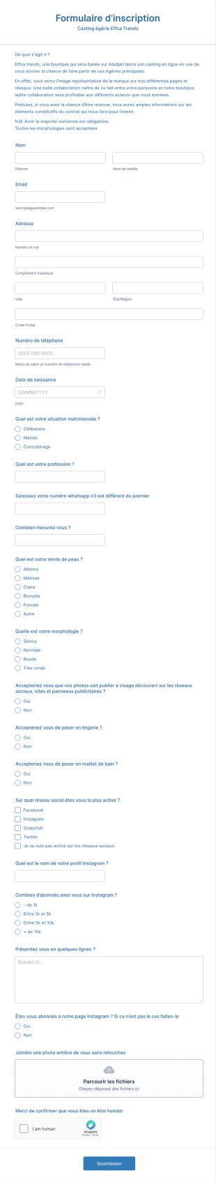 Formulaire D’inscription Casting