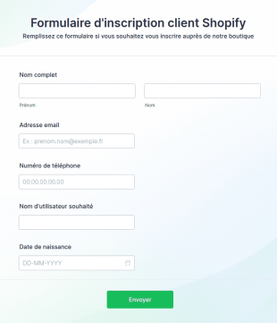 Formulaire D'inscription Client Shopify
