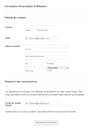 Formulaire D'inscription D'affiliation