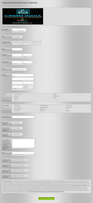 Formulaire D'inscription De Talent Pour L'agence De Casting Form Template