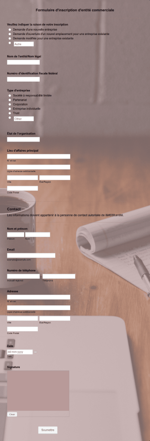 Formulaire D'inscription D'entité Commerciale