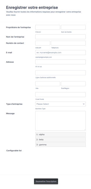 Formulaire D'inscription D'entreprise.