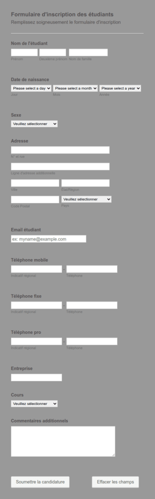 Formulaire D'inscription Des étudiants