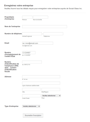 Formulaire D'inscription Des Fournisseurs