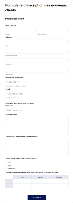 Formulaire D'inscription Des Nouveaux Clients