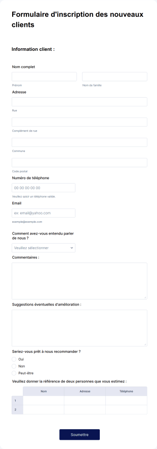Formulaire D'inscription Des Nouveaux Clients
