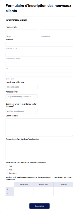 Formulaire D'inscription Des Nouveaux Clients