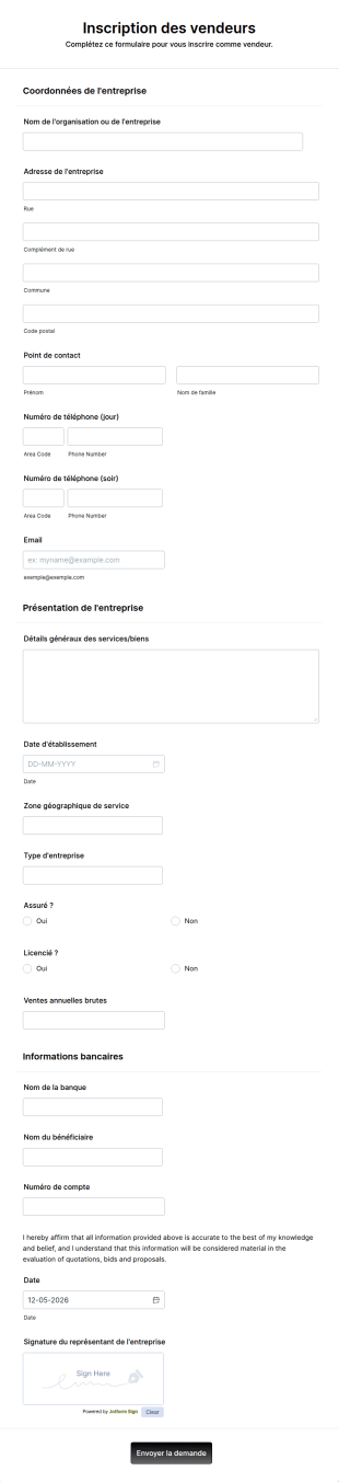 Formulaire D'inscription Des Fournisseurs