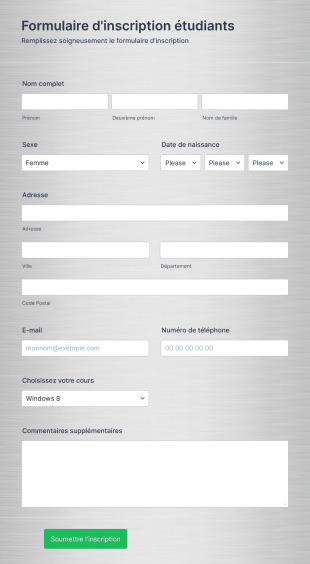 Formulaire D'inscription étudiants Form Template
