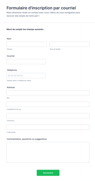 Formulaire D'inscription Par Courriel Form Template