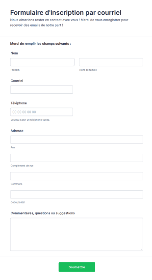 Formulaire D'inscription Par Courriel