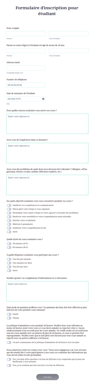 Formulaire D'inscription Pour étudiant