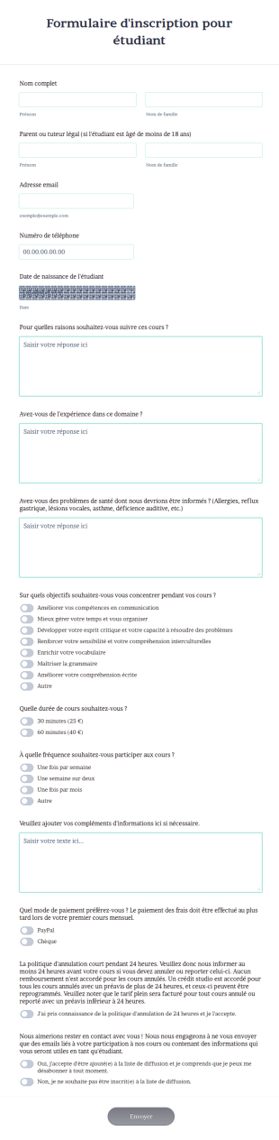 Formulaire D'inscription Pour étudiant
