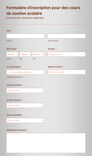 Formulaire D'inscription Pour Les Cours De Soutien Scolaire Form Template
